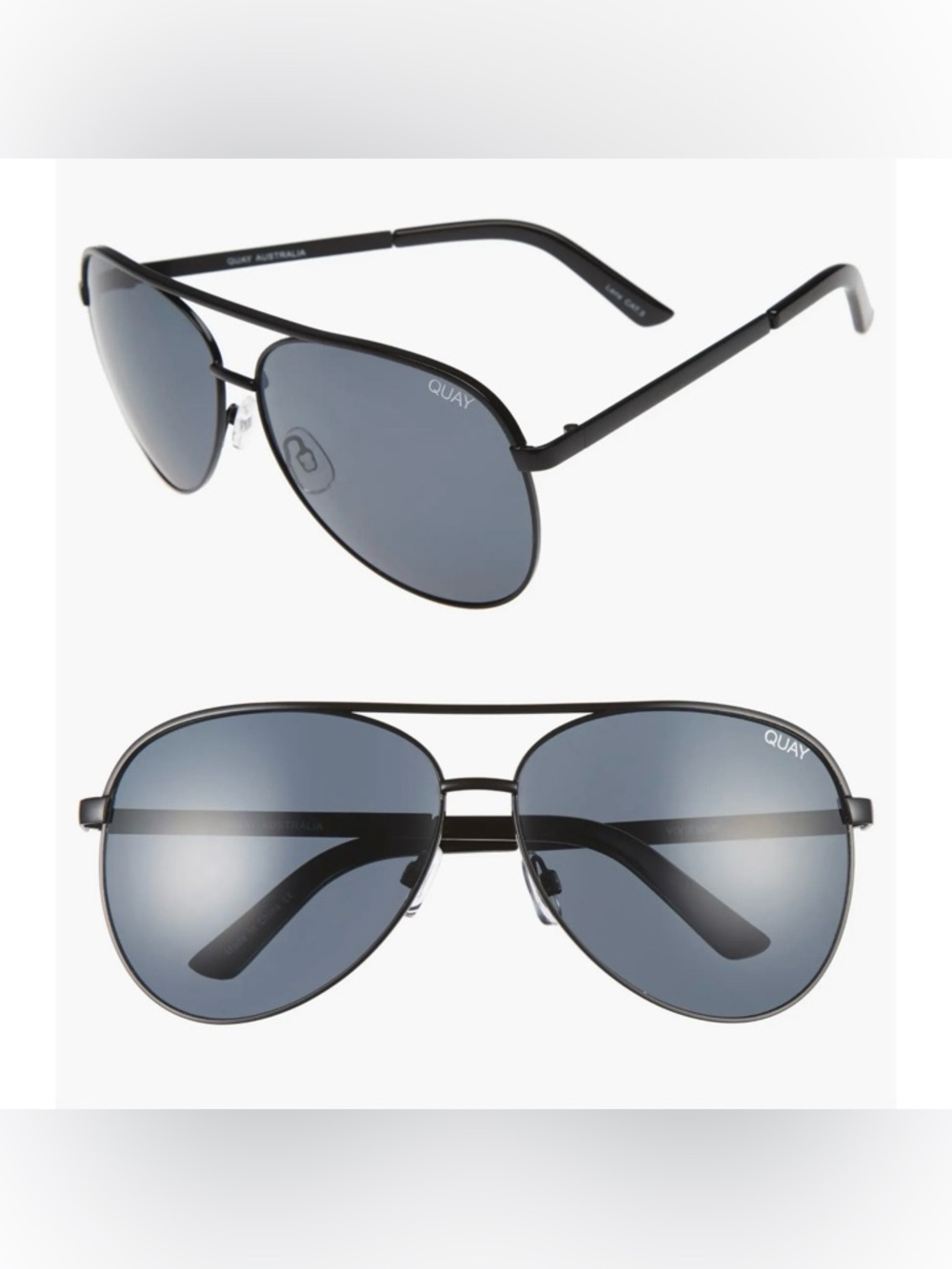 Quay Australia Aviator Sunglasses Black frame Gray Lens 64-13-140 Vivienne NIB